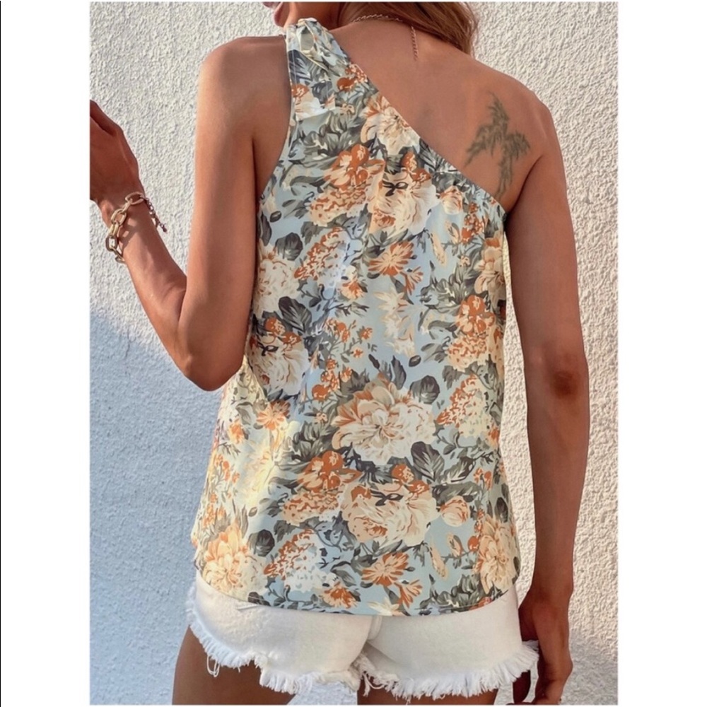 Boho Floral Print One Shoulder Top Blouse - Picture 10 of 15